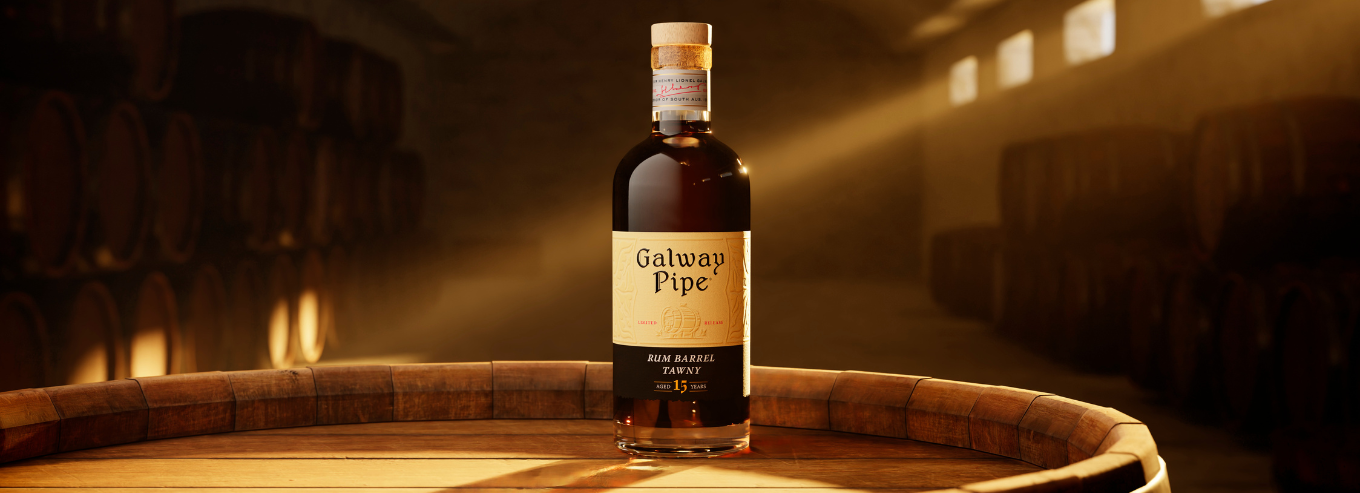 Galway Pipe bottle on top of barrel 